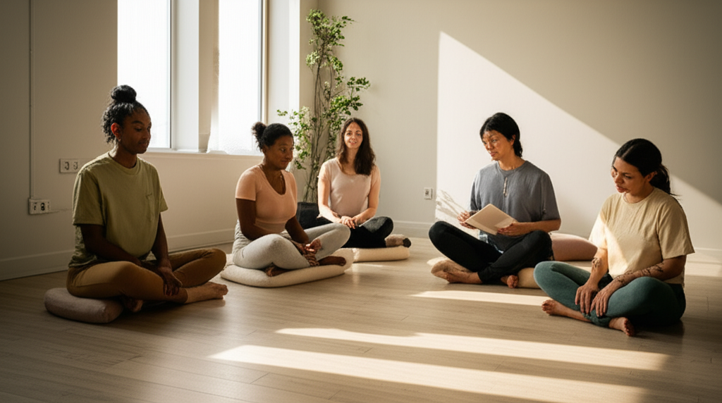 Diverse individuals in wellness setting